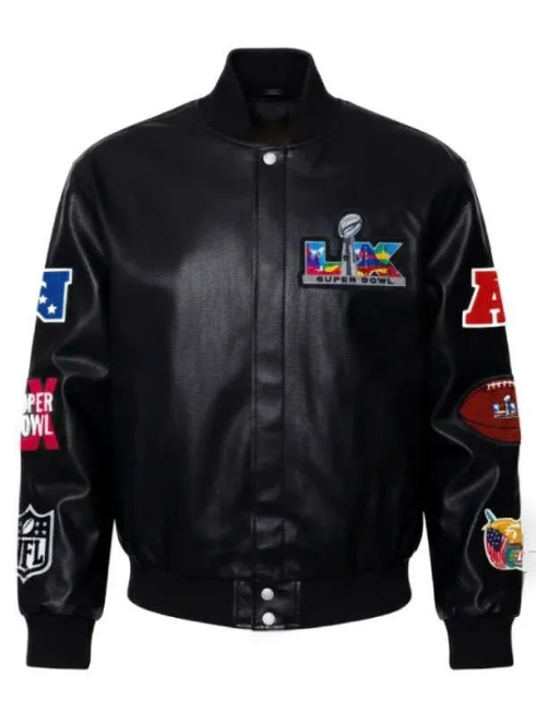 Super Bowl 2026 Black Leather Jacket