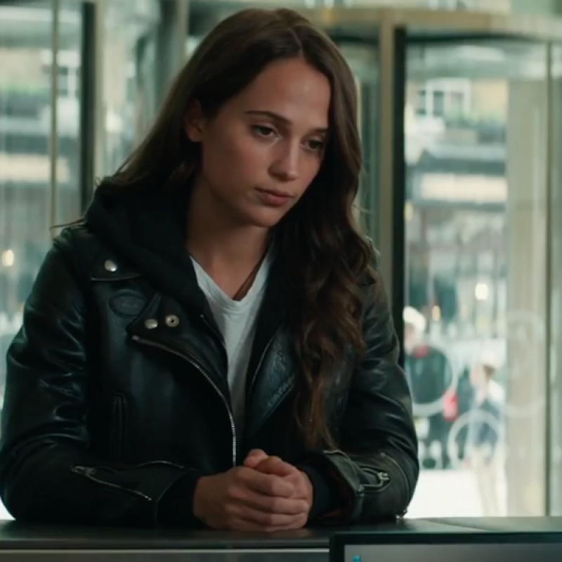 Tomb Raider Alicia Vikander Black Leather Jacket