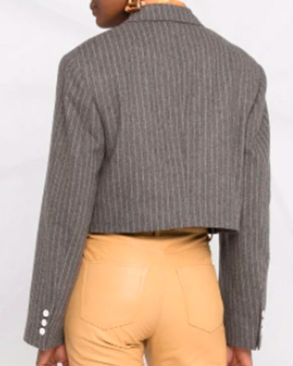 Black-ish Rainbow Johnson Gray Pinstripe Cropped Blazer