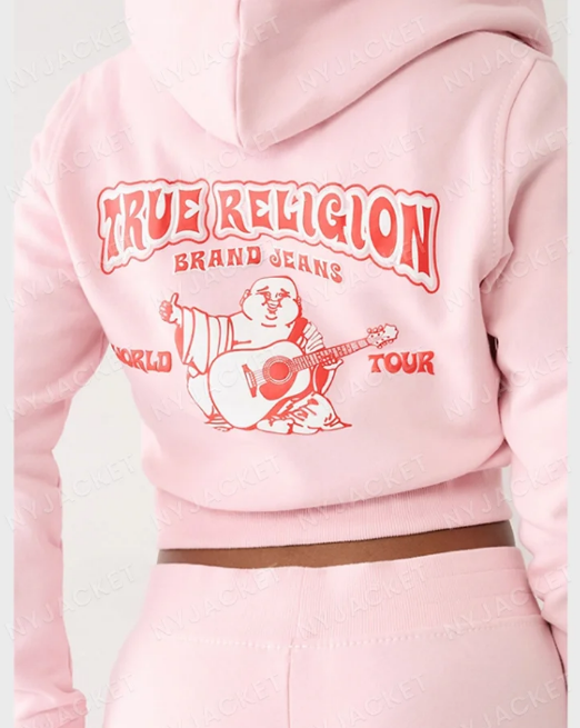 True Religion Women Big T Logo pink Hoodie