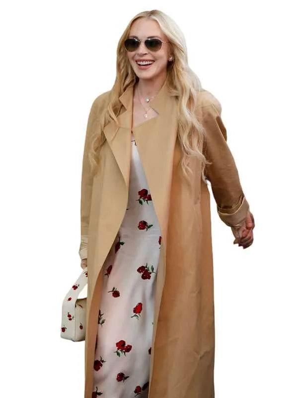 Lindsay Lohan US Open Tennis Beige Coat