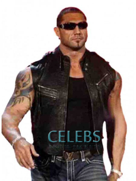WWE Wrestler Dave Bautista Black Leather Vest