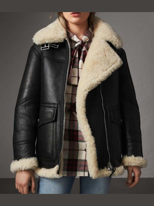 Womens Aviator Ivory Shearling Jacket