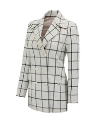 Women Double Breasted Checkered Wool Coat