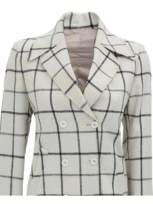 Women Double Breasted Checkered Wool Coat