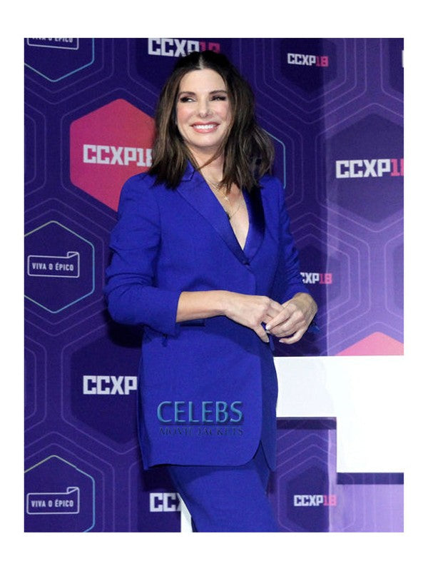 Sandra Bullock Blue Cotton Coat