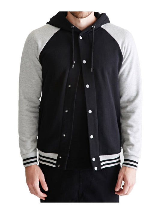 Men’s Grey and Black Varsity Hooded Jacket