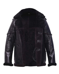 Mens Black Shearling Leather Bomber Jacket