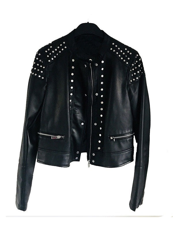 Black Studded Cafe Racer Leather Jacket