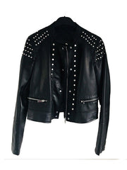 Black Studded Cafe Racer Leather Jacket