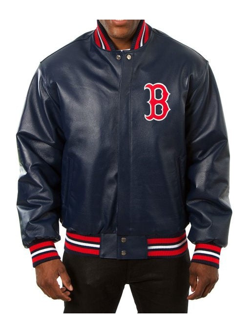 Boston Red Sox Varsity Navy Blue Leather Jacket