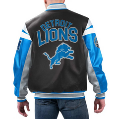 Detroit Lions Varsity Black Leather Jacket