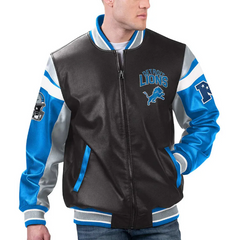 Detroit Lions Varsity Black Leather Jacket