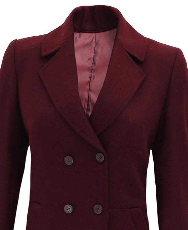 Women Double Breasted Maroon Wool Coat
