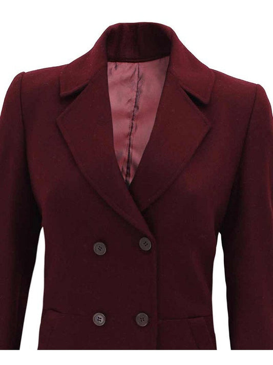 Women Double Breasted Maroon Wool Coat