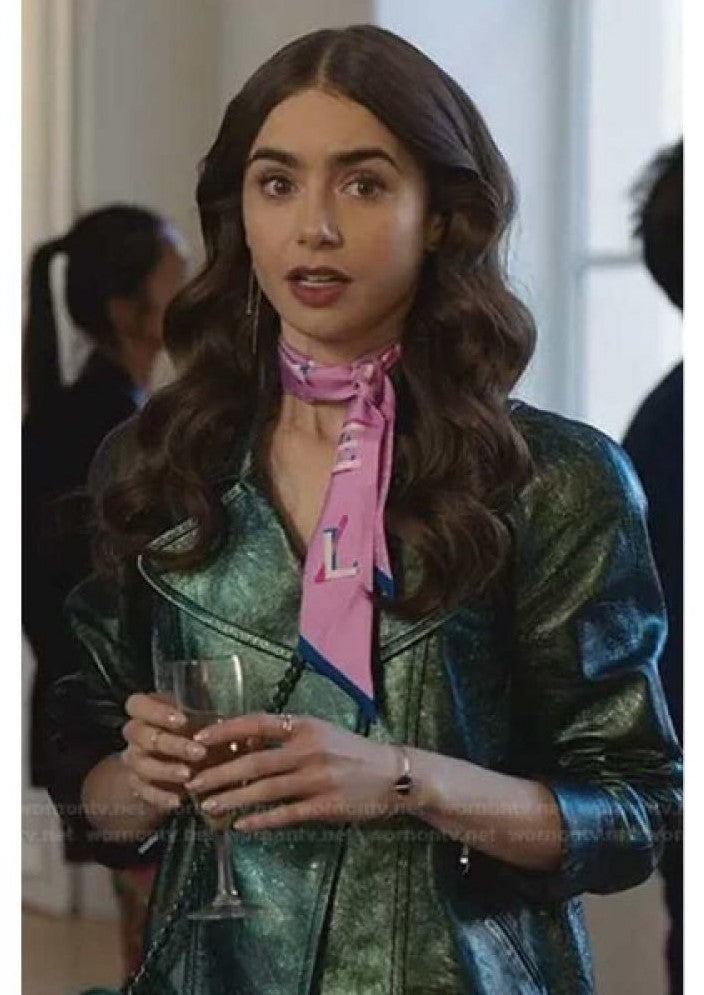 Emily In Paris Emily Green Metallic Moto Jacket