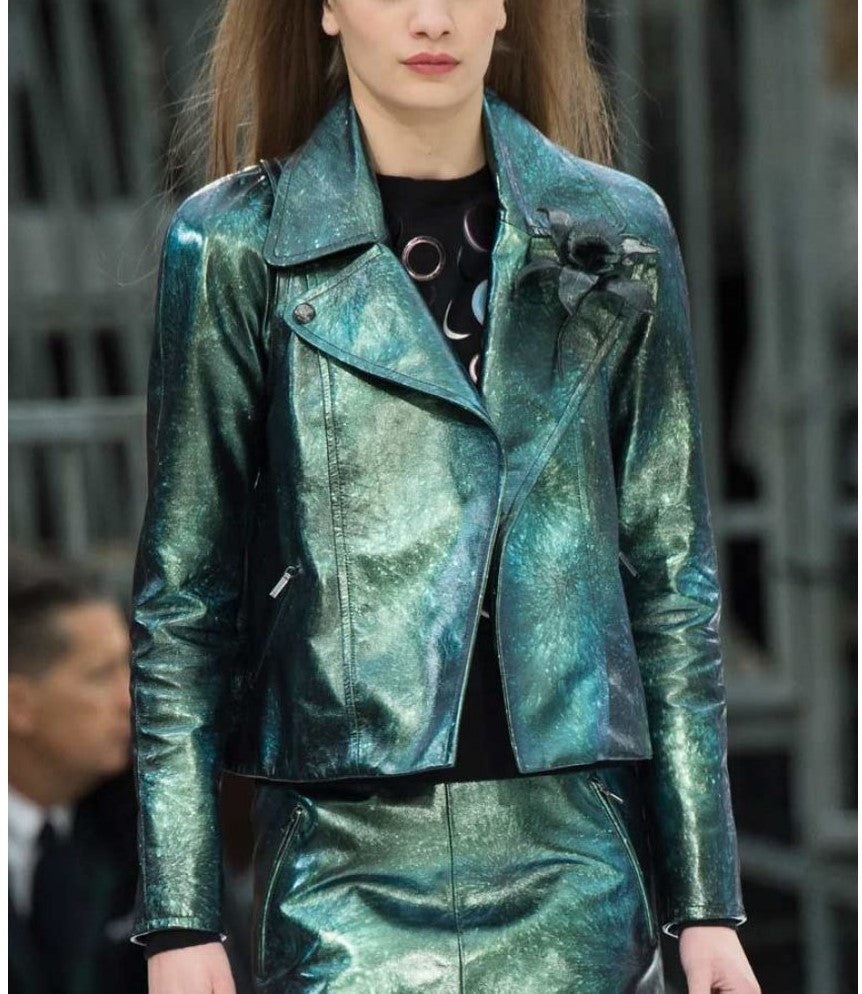 Emily In Paris Emily Green Metallic Moto Jacket