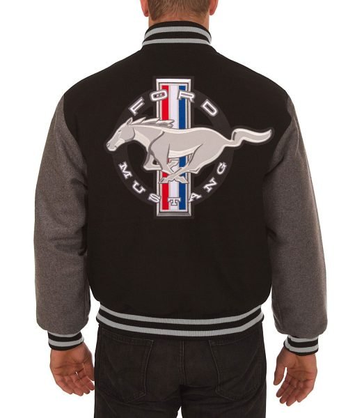 Ford Mustang Embroidered Black and Grey Varsity Jacket