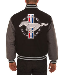Ford Mustang Embroidered Black and Grey Varsity Jacket