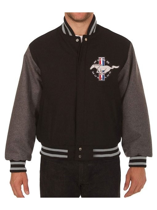 Ford Mustang Embroidered Black and Grey Varsity Jacket