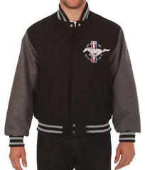 Ford Mustang Embroidered Black and Grey Varsity Jacket