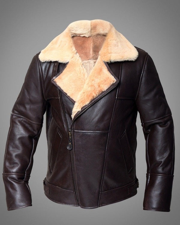 Full Shearling Dark Brown Leather Bomber Jacket
