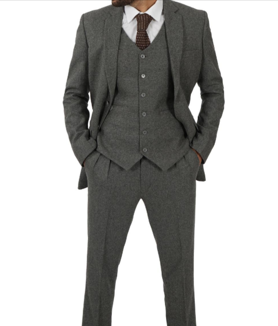 Mens Three Piece Grey Gangster Style Suit