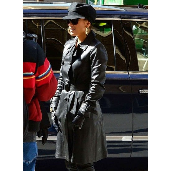 Jennifer Lopez Hustlers Leather Trench Coat