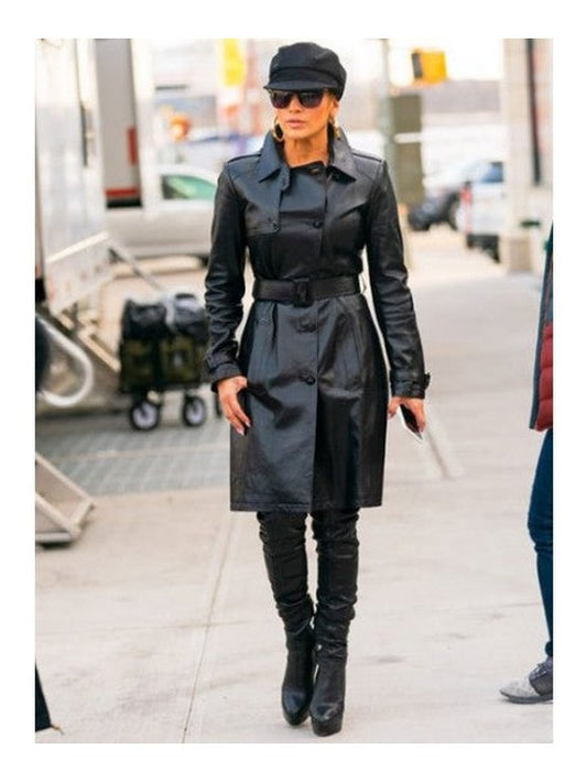 Jennifer Lopez Hustlers Leather Trench Coat