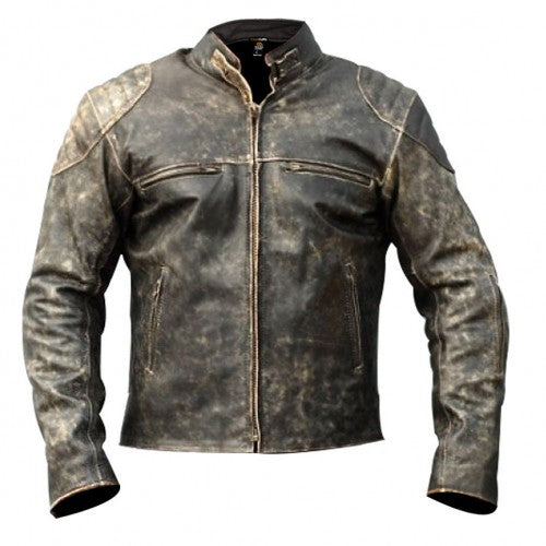 Mens Antique Black Distressed Retro Biker Jacket