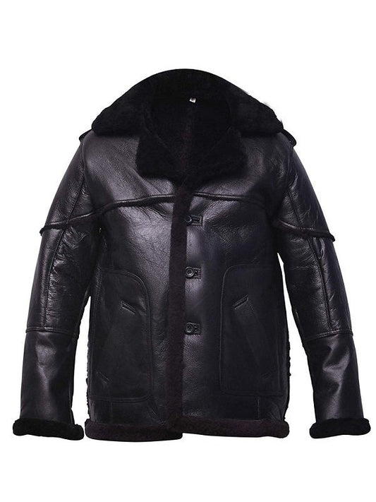 Mens Black Shearling Leather Bomber Jacket