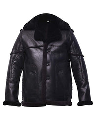Mens Black Shearling Leather Bomber Jacket