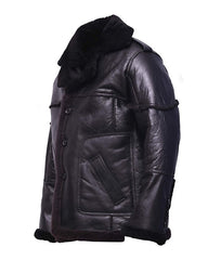 Mens Black Shearling Leather Bomber Jacket