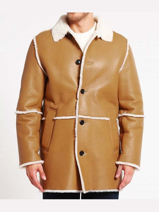 Mens Brown Shearling Leather Coat