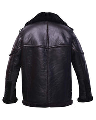 Mens Black Shearling Leather Bomber Jacket