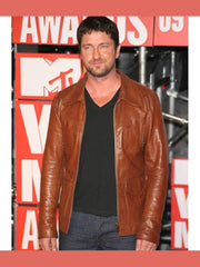 MTV Award Gerard Butler Brown Tan Leather Jacket