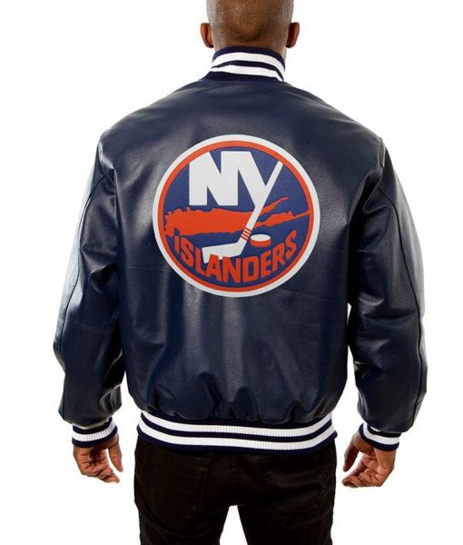 New York Islanders Varsity Navy Blue Leather Jacket