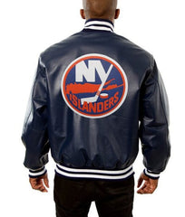 New York Islanders Varsity Navy Blue Leather Jacket