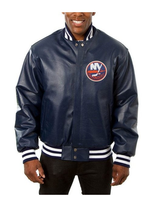 New York Islanders Varsity Navy Blue Leather Jacket