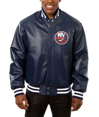 New York Islanders Varsity Navy Blue Leather Jacket