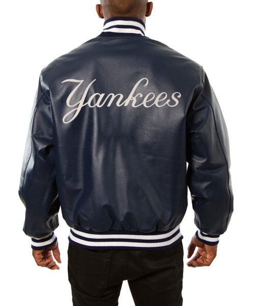 New York Yankees Varsity Navy Blue Leather Jacket