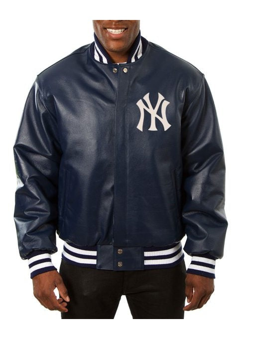 New York Yankees Varsity Navy Blue Leather Jacket