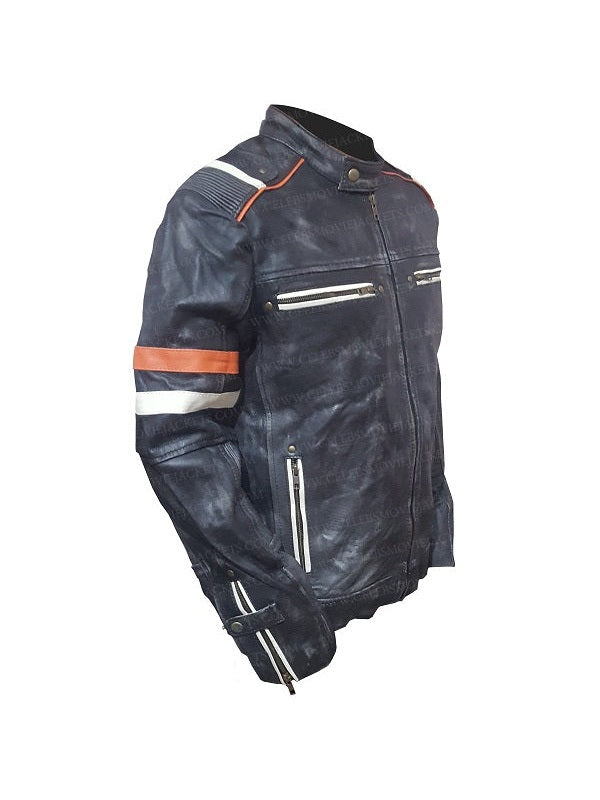 Men's Vintage Classic Cafe Racer Retro 2 Moto Black Leather Jacket