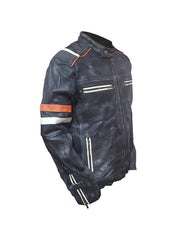 Men's Vintage Classic Cafe Racer Retro 2 Moto Black Leather Jacket