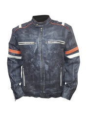 Men's Vintage Classic Cafe Racer Retro 2 Moto Black Leather Jacket