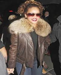 Rihanna Raccoon Fur Leather Jacket