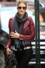 Rosie Huntington Red Biker Leather Jacket