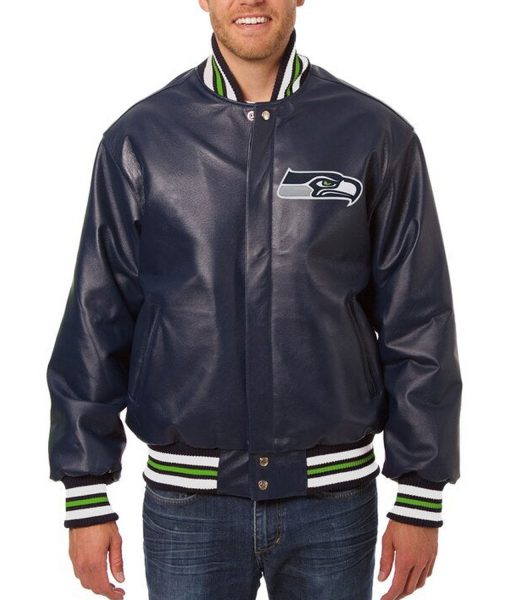 Seattle Seahawks Varsity Navy Blue Leather Jacket