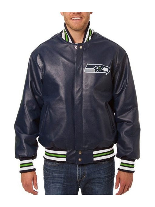 Seattle Seahawks Varsity Navy Blue Leather Jacket