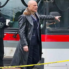 Dr. Sivana Shazam Mark Strong Fur Collar Black Leather Trench Coat 